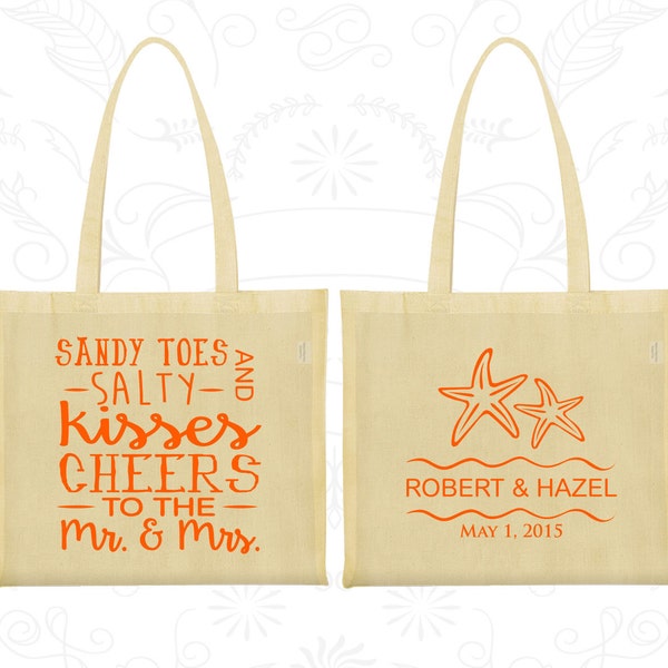 Sandy Toes and Salty Kisses, Cheers to the Mr and Mrs, Printed Canvas ToteBag, Tropical Wedding, Beach Bag, Starfish, Welcome Tote Bag (356)