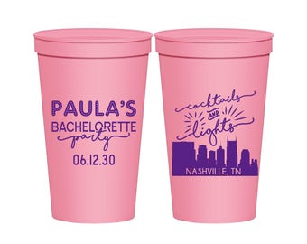 Cocktails and Lights, Bachelorette Favor Cup, Nashville Bachelorette Cups, Tennessee Bachelorette Cups, Bachelorette Cups | 60068