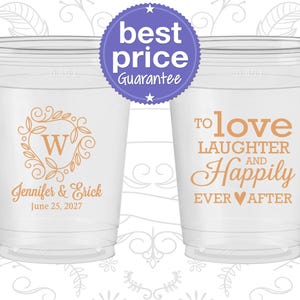 Love Laughter and Happily Ever After, Cheap Disposable Cups, Monogram, Monogrammed, Soft Sided Cups | 661