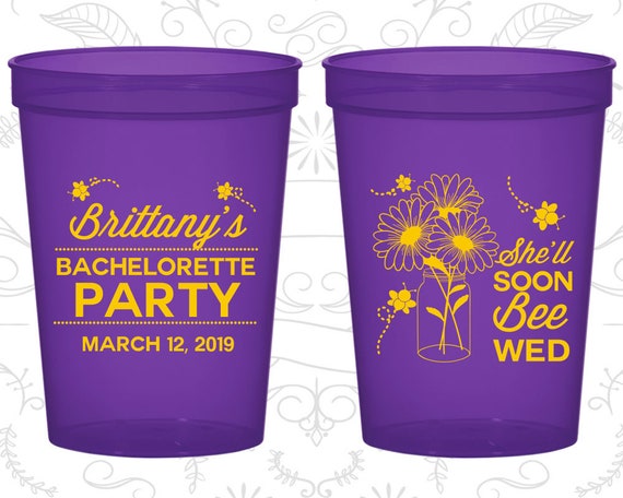 Floral Bachelorette Party Cups, Bachelorette Party Cups, She'll soon bee wed, Bachelorette Cups (60151) Il_570xn