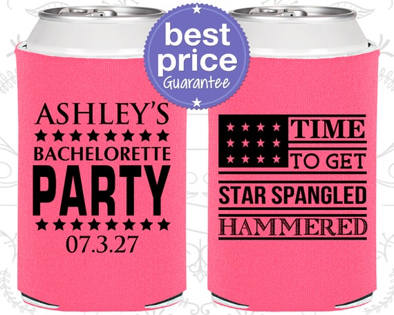 Time to get Star Spangled Hammered, Bachelorette Can Cooler, 4th of July Bachelorette Party, Bachelorette Coolers (C60025) Il_570xn