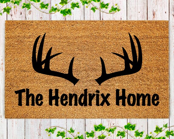Personalized Door Mat, Custom Doormat, Welcome Mat, Custom Welcome Mat, Deer Antler Door Mat (370068) Il_570xn