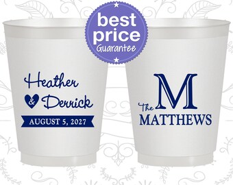 Custom Frosted Cups, Monogram, Wedding Favors, Wedding Cups, Personalized Plastic Cups (C02)