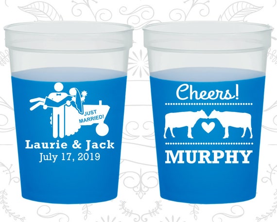 Cheers, Personalized Color Changing Cups, Farm Wedding, Tractor, Country Wedding, Orange Mood Cups (555) Il_570xn