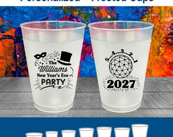 New Years Frosted Plastic Cups, New Years Party Favors, 2027 NYE Party Favors, New Years Ball | 170005