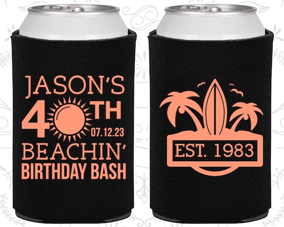 40th Birthday, 40th Birthday Party, Beach Birthday Party, Tropical Birthday, Birthday Can Coolers, Birthday Coolies (20212) Il_570xn