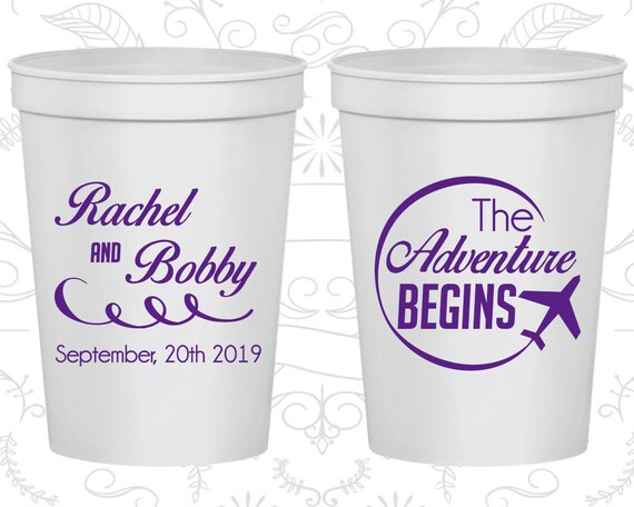 The Adventure Begins, Promotional Drink Cups, Destination Cups, Travel Wedding Cups, Plane, souvenir cups (277) Il_570xn