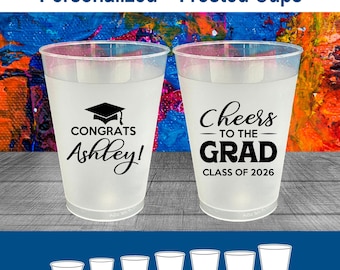 Graduation Frosted Cups, Graduation Party Favors, Grad Gifts, College Graduation Favors, Class of 2026 Cups, Cheers to the Graduate | 130020