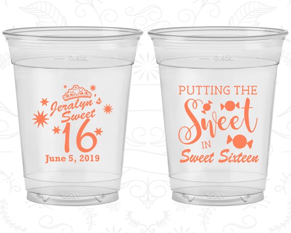 16th Birthday Soft Sided Cups, Sweet 16 Party, Sweet sixteen, Disposable Birthday Cups (C20142) Il_570xn