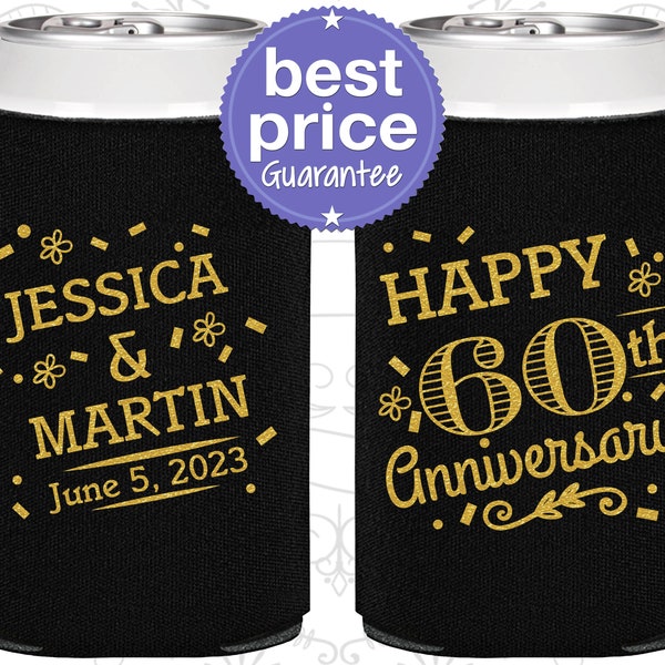 60th Wedding Anniversary Party Favors, Anniversary Can Cooler, Anniversary Decorations, Diamond Anniversary Favor, Happy Anniversary (80009)