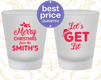 Christmas Shot Glasses, Christmas Favors, Custom Christmas, Holiday Shot Glass, Funny Christmas, Merry Christmas, Lets Get Lit (280001)