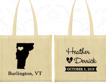 Vermont Wedding, Vermont Tote Bags, Imprinted Canvas Tote Bags, Destination Wedding Bags, State Tote Bags, Welcome Wedding Bags (144)