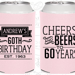 60th Birthday, 60th Birthday Party, Cheers to 60 Years, Cheers and Beers, Birthday Can Coolers, Birthday Coolies 20001 image 1