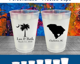 Palmetto Tree, Printed Shatterproof Cups, Crescent Moon, South Carolina Palmetto, SC Palmetto Tree, Palmetto Moon, Pearl Frosted Cups | 476