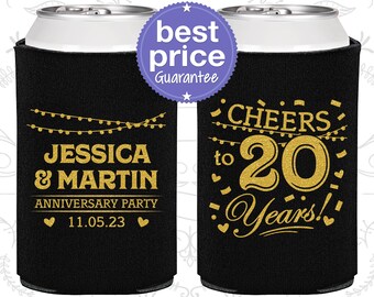 20th Anniversary Gift for Couple, Anniversary Can Coolers, Anniversary Party Favors, China Anniversary Favors, Cheers to 20 Years (80011)