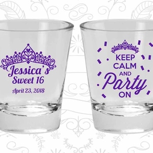 16th Birthday Shot Glasses, Birthday Shot Glass, Sweet 16, Keep Calm and Party on, Birthday Shot Glasses | 20140