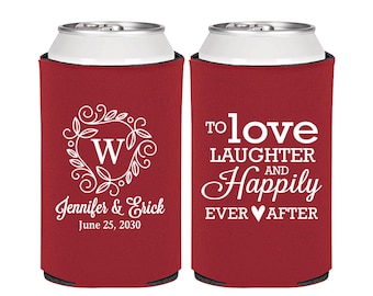 Wedding Can Coolers, Love Laughter and Happily Ever After, Monogram, Personalized Can Coolers, Custom Can Coolers, Wedding Favors | 461