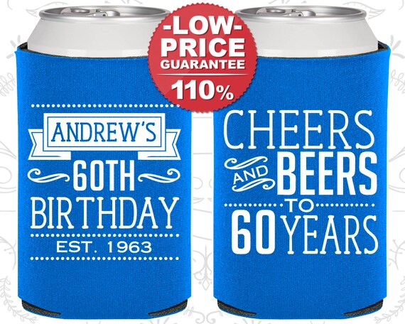60th Birthday, 60th Birthday Party, Cheers to 60 Years, Cheers and Beers, Birthday Can Coolers, Birthday Coolies (C20001) Il_570xn