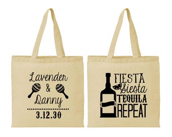 Fiesta Siesta, Tequila Repeat, Tote Bags, Fiesta Wedding Bags, Mexican Party Bags, Mexico Wedding, Mexico Party, Custom Printed Bags | 306