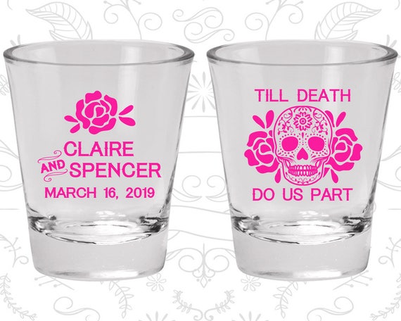 Till Death Do Us Part Shot Glasses, Glassware, Sugar Skull Wedding, Floral Wedding Shot Glasses, Candy Skull Wedding (380) Il_570xn