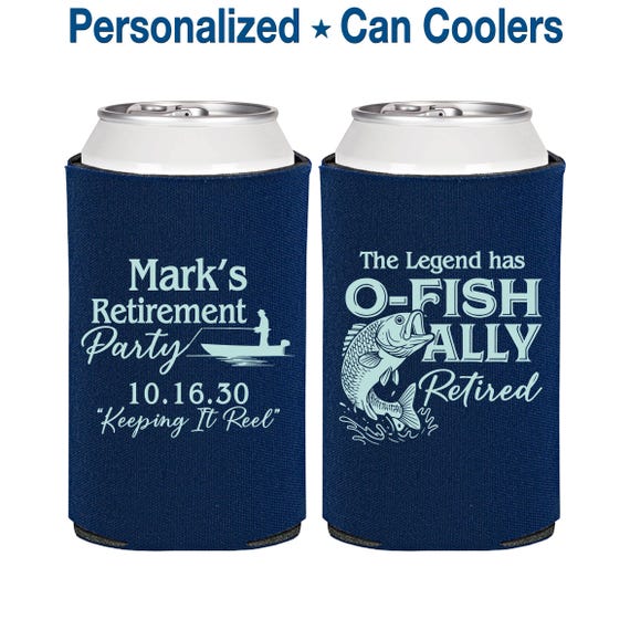 Retirement Party Favors, Retirement Can Coolers, Retirement Gifts, Retirement Party Ideas, O Fishally Retired | 150008