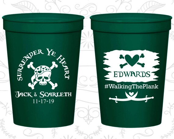 Surrender Ye Heart, Pirate, Custom Party Cups, Walking the Plank, Pirate Wedding Cups, Plastic Cups (592) Il_570xn