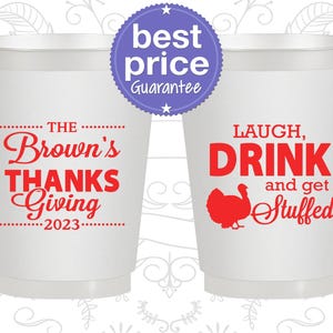 Thanksgiving Frosted Plastic Cups, Thanksgiving Party Favors, Thanksgiving Ideas, Laugh Drink and Get Stuffed | 260007