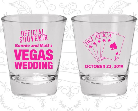 Las Vegas Wedding Shot Glasses, Personalized Shot Glass, Official Souvenir Vegas Wedding, Playing Cards, Wedding Shot Glasses (65) Il_570xn