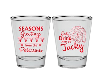 Christmas Shot Glass, Christmas Party Favors, Holiday Shot Glasses, Funny Christmas, Ugly Sweater Party, Eat Drink and Be Tacky | 280016