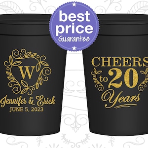 Anniversary Cups, 20th Wedding Anniversary Party Favors, Anniversary Party Favors, China Anniversary Favors, Cheers to 20 Years | 80001