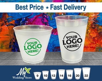 Personalized Cups, Custom Printed Frosted Cups, Shatterproof, Frost Flex, Personalized Plastic Party Cups, Promotional, Wedding Cups Bulk