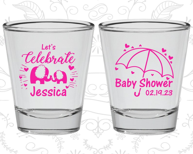 Elephant Baby Shower, Baby Shower Shot Glasses, Baby Girl Shower, Pink Baby Shower, Baby Shower Glassware 90058 image 1