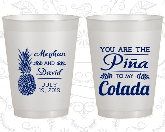 You are the Pina to My Colada, Imprinted Frosted Cups, Pina Colada, Pineapple Wedding, Purple Frosted Cups (464) Il_570xn