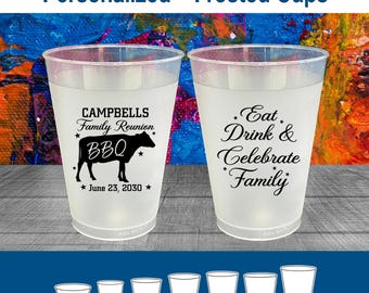 Family Reunion Frosted Cups, Family Reunion Favors, Family Reunion Gift Ideas, Family Reunion BBQ, Eat Drink and Celebrate Family | 160004