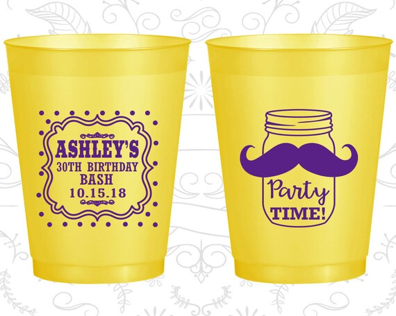 30th Birthday Frosted Cups, Mason Jar Birthday, Rustic Birthday, Mustache Birthday, Frosted Birthday Cups (20281) Il_570xn