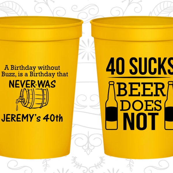 40th Birthday Cups, Custom Plastic Party Cups, 40 Sucks, Beer does not, Birthday Cups (20247)