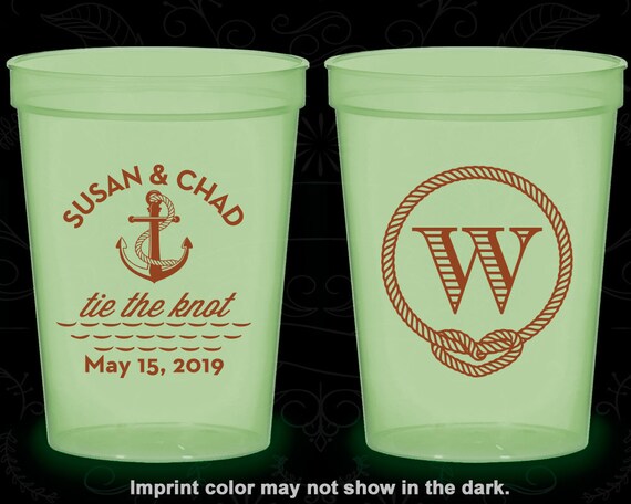 Monogram, Printed Glow Cups, Beach Wedding, Nautical, Glow-in-the-Dark (526) Il_570xn