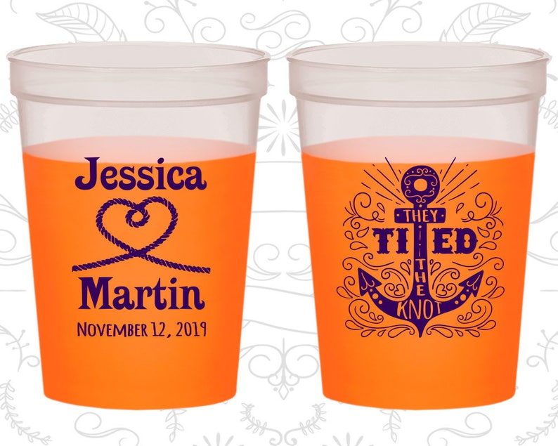 They Tied the Knot, Customized Party Mood Cups, Anchor, Nautical Wedding, Heart, Green Mood Cups 293 image 1