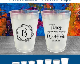 Custom Wedding Cups, Frosted Cups, Modern Frost Cups, Wedding Toast Cups, Reception Bar Frosted Cups, Monogram Cups | 804