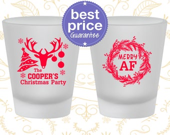 Christmas Shot Glasses, Christmas Favors, Custom Christmas, Holiday Shot Glass, Christmas Party Supplies, Merry AF (280014)