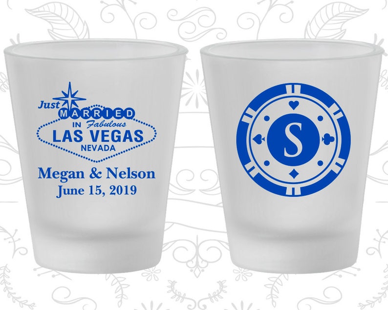 Las Vegas Wedding Favor Frosted Shot Glasses Just Married Etsy