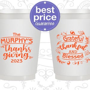 Thanksgiving Frosted Plastic Cups, Thanksgiving Party Favors, Thanksgiving Party Gifts, Grateful Thankful and Blessed | 260028