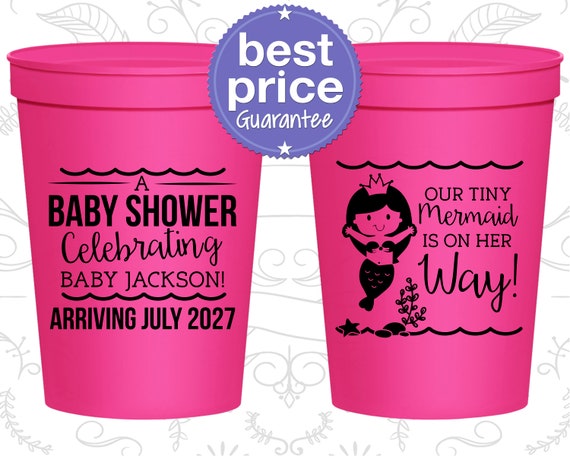 Custom Baby Shower Plastic Cups, Tiny Mermaid Baby Shower Cups, Baby Shower Favors, Mermaid Baby Shower Cups (C90046) Il_570xn