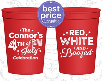 4th of July Party Cups, 4th of July Party Decor, July 4th Ideas, Fourth of July Gifts, Red White and Booze, American Cup (220045)