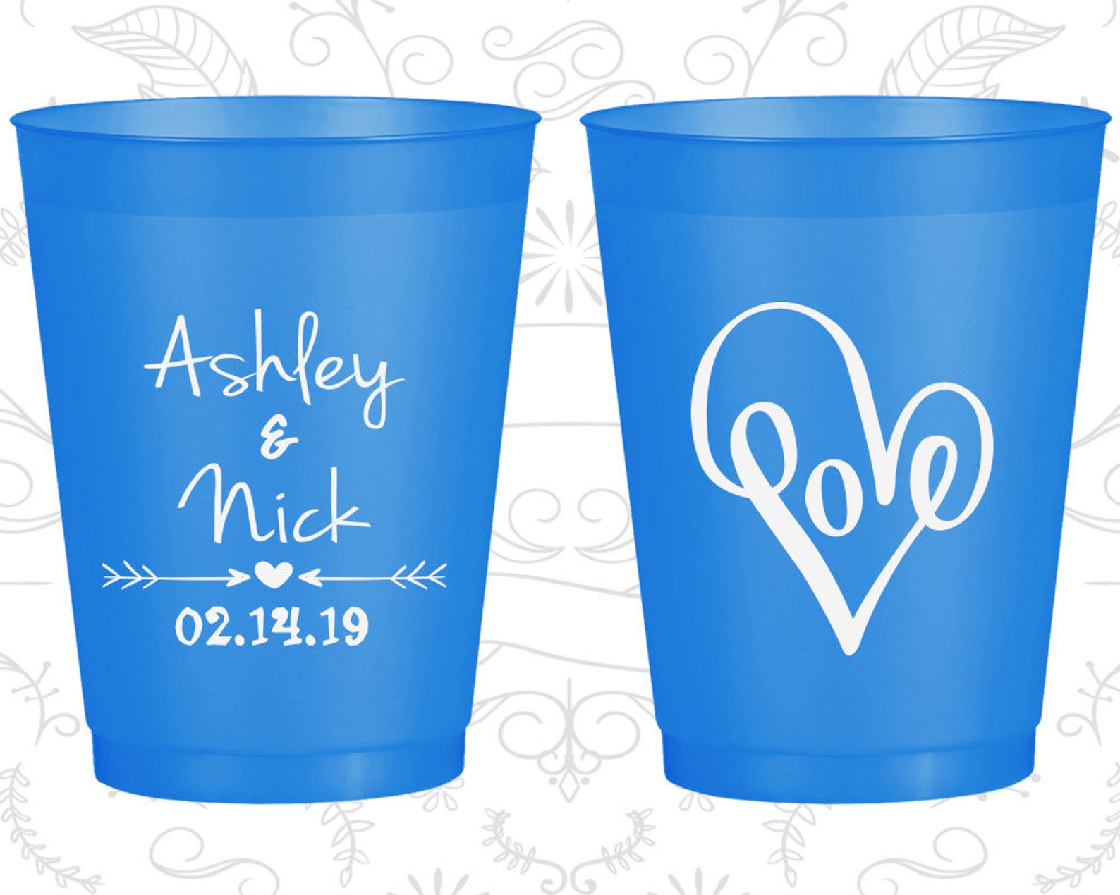 Love Wedding Custom Frosted Plastic Cups Heart Wedding Blue Etsy