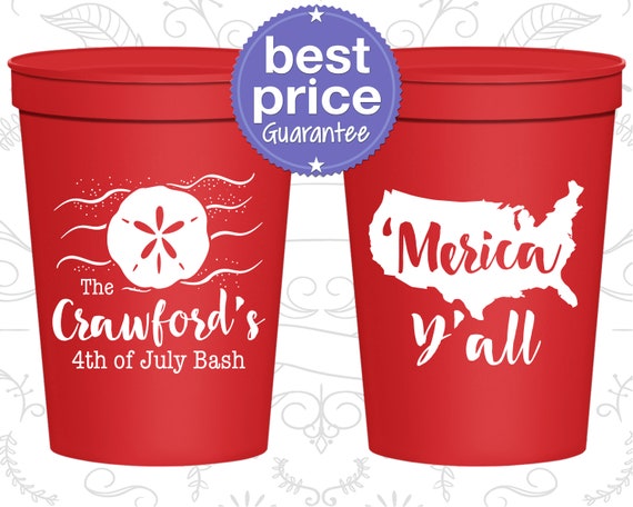 4th of July Party Cups, Independence Day, July 4th Decorations, Fourth of July Party Ideas, Merica Yall, American Cup (220029) Il_570xn