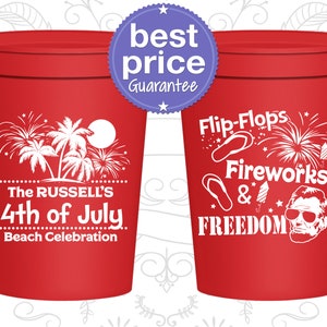 4th of July Party Cups, 4th of July Decorations, July 4th Party Decor, Fourth of July Favors, Flip Flops Fireworks and Freedom 220026 image 1