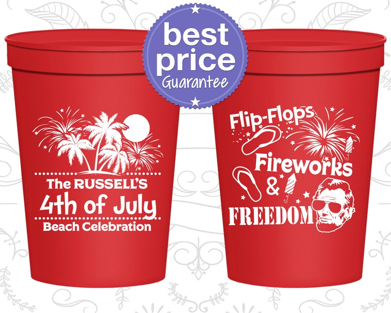 4th of July Party Cups, 4th of July Decorations, July 4th Party Decor, Fourth of July Favors, Flip Flops Fireworks and Freedom 220026 image 1