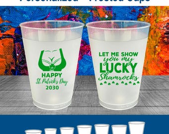 St Patricks Day Frosted Cups, St Patricks Day Favors, Saint Paddys Day, Funny Irish Gifts, Lucky Shamrocks, Irish Cup, Shamrock Cup | 200015
