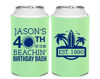 40th Birthday, 40th Birthday Party, Beach Birthday Party, Tropical Birthday, Birthday Can Coolers, Birthday Coolies | 20212